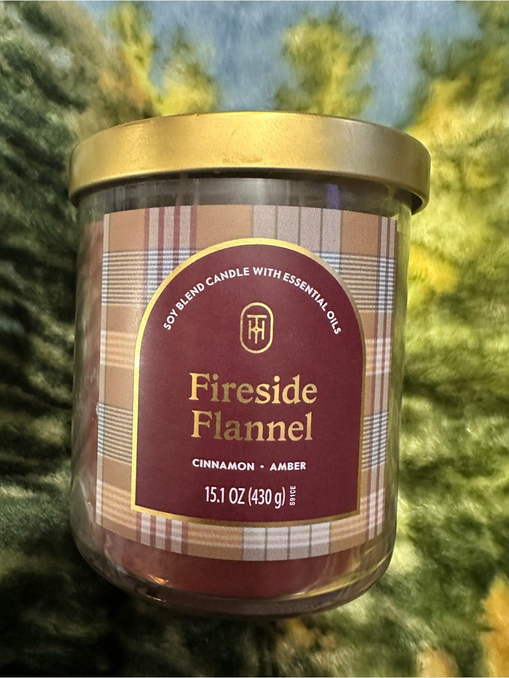 Threshold Fireside Flannel Candle - Burgundy Label with Gold Lid